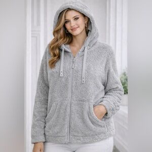 NWT White Mark Plush Hooded Sherpa Jacket in Light Gray size 1XL